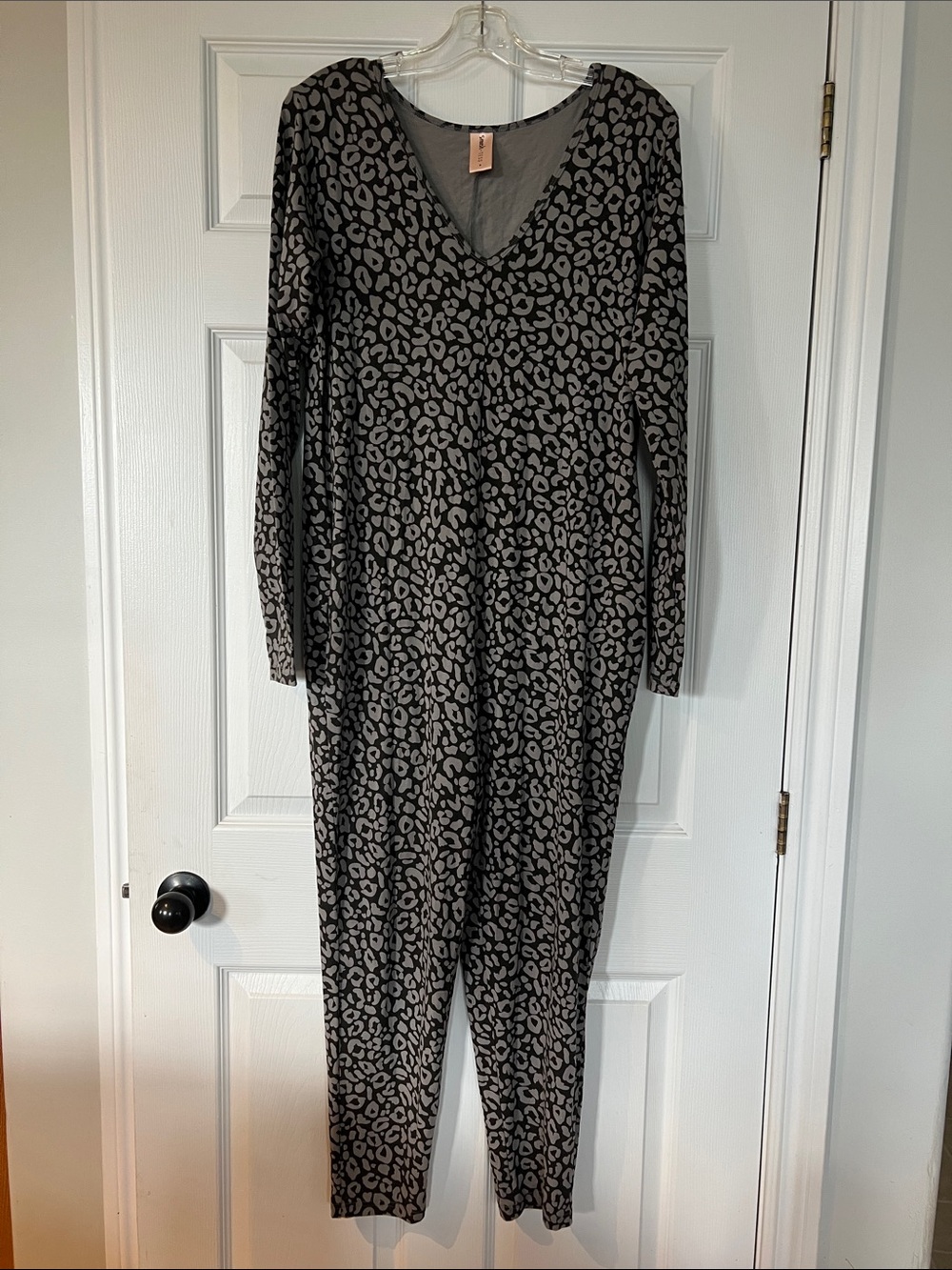 Smash + Tess Gray and Black Leopard Knit Jumpsuit